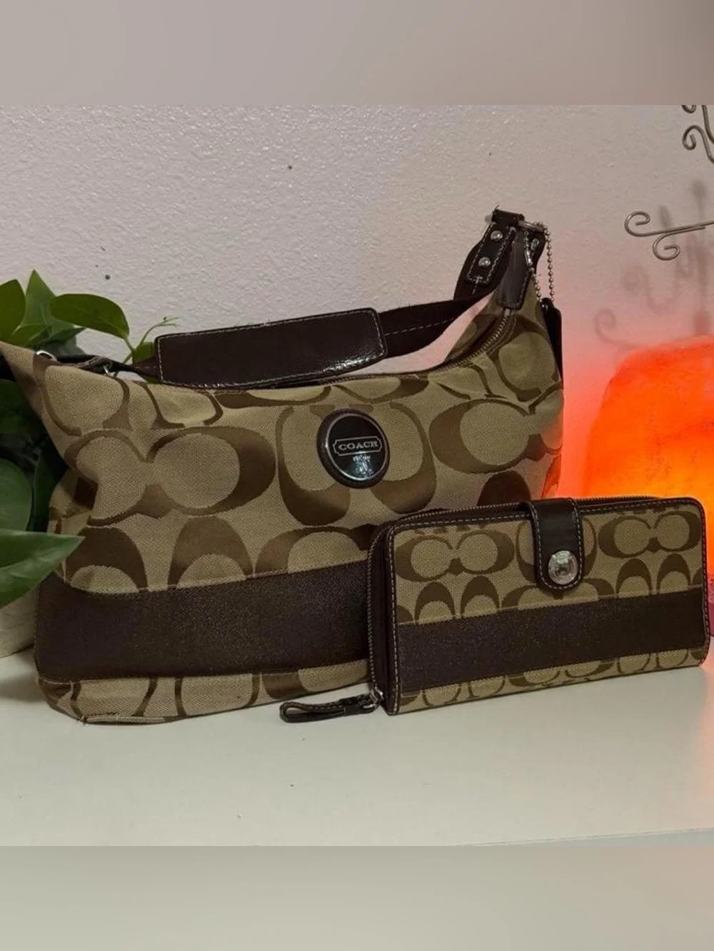 2000s Coach Signature Stripe Hobo Shoulder Bag